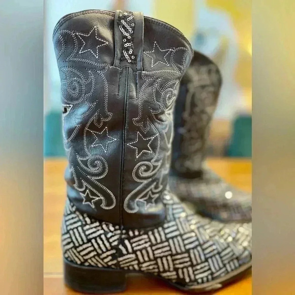 Rodeo Bravo Sequin Embellished Cowboy Kickers | Black & Silver | W 8.5 M 10.5 - Picture 3 of 9